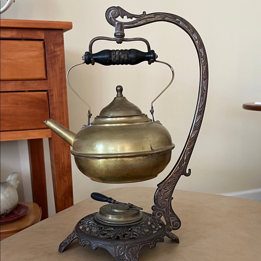 S&s Co- Antique Brass Teapot with Stand
